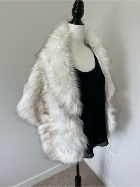 Fluffy White with Natural Brown Color Variation Faux Fur Stole Shawl Wrap